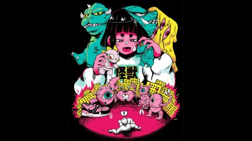 Anime Kaiju Girl Surrounded by Monsters and City Destruction PC Wallpaper