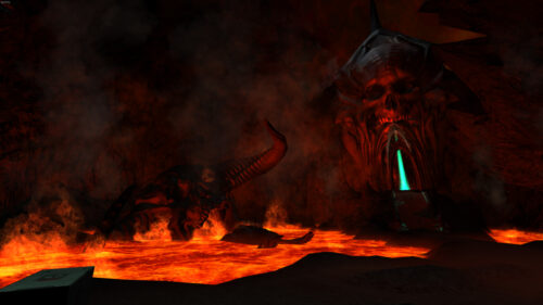 Doom Eternal Hell Landscape with Glowing Portal and Giant Skulls PC Wallpaper