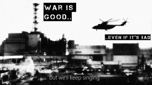 Chernobyl Disaster Helicopter Scene Artistic Black and White Desktop Wallpaper
