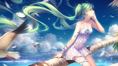 Hatsune Miku Summer Beach Anime Girl 4K PC Wallpaper