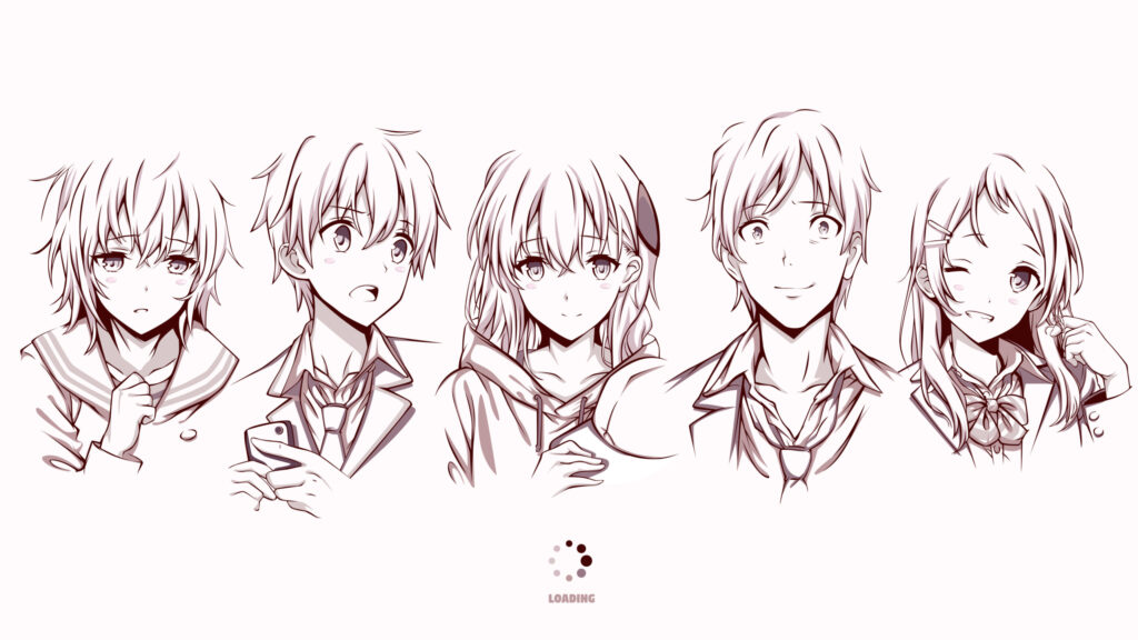 Anime Character Group Sketch Loading Screen 4K Desktop Wallpaper