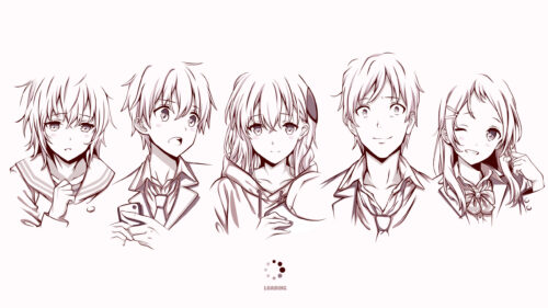 Anime Character Group Sketch Loading Screen 4K Desktop Wallpaper