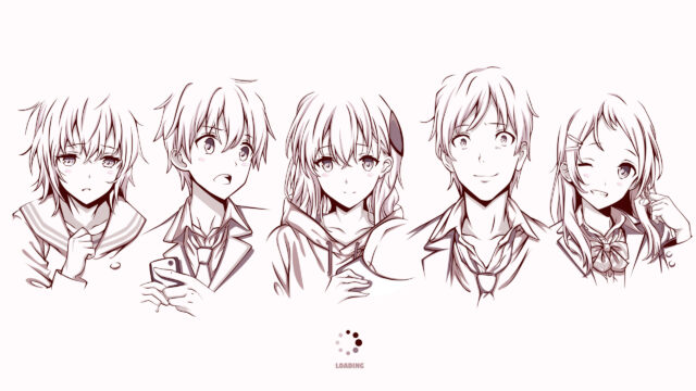 Anime Character Group Sketch Loading Screen 4K Desktop Wallpaper