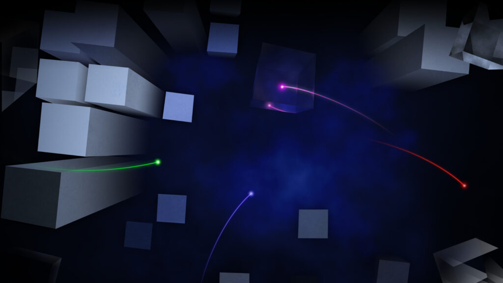 Abstract Neon Light Trails and Floating Geometric Cubes 4K Wallpaper
