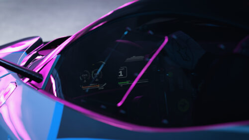 Futuristic Ferrari Cockpit with Neon Purple Lighting PC Wallpaper
