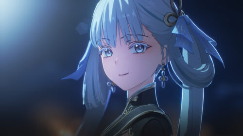 Stunning Anime Girl with Light Blue Hair and Elegant Earrings 4K Desktop Wallpaper
