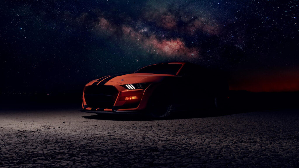 Orange Ford Mustang Shelby GT500 Under Milky Way Galaxy 4K Wallpaper