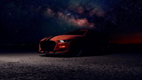 Orange Ford Mustang Shelby GT500 Under Milky Way Galaxy 4K Wallpaper