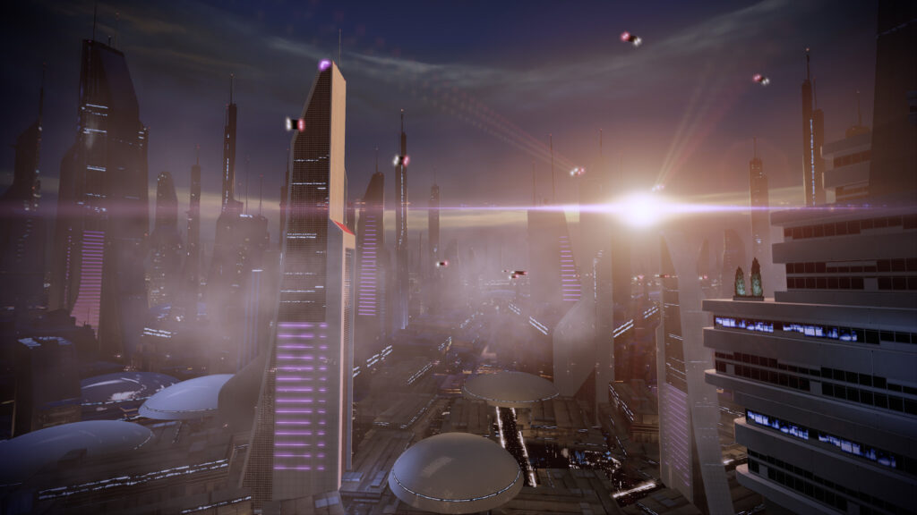 Futuristic Sci-Fi City Skyline with Glowing Skyscrapers 4K Wallpaper