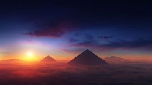 Stunning Egyptian Pyramids Above the Clouds at Sunset 4K Desktop Wallpaper