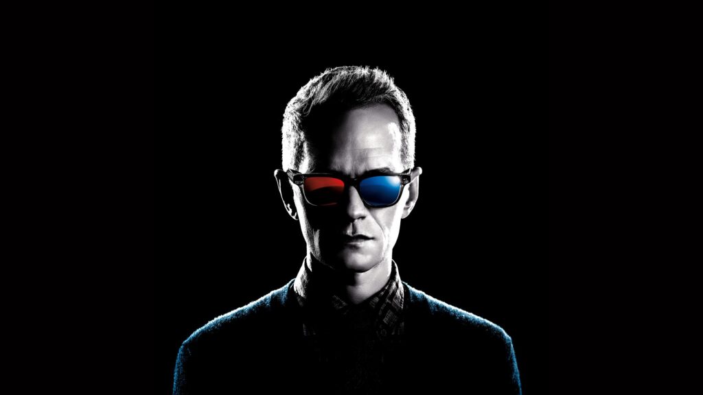 Neil Patrick Harris Wearing 3D Glasses Dark Cinematic Portrait 4K Desktop Wallpaper