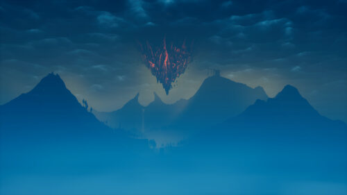 Mystical Floating Island Above Foggy Mountain Peaks 4K Wallpaper