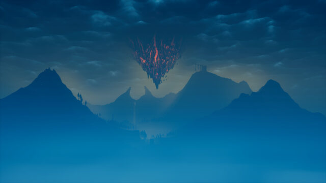 Mystical Floating Island Above Foggy Mountain Peaks 4K Wallpaper