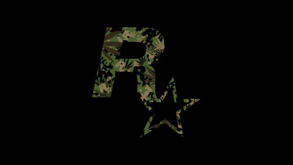 Rockstar Games Logo with Weed Camouflage Pattern Desktop Wallpaper