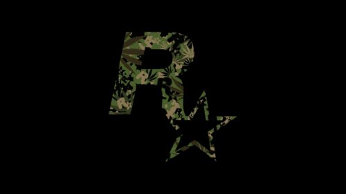 Rockstar Games Logo with Weed Camouflage Pattern Desktop Wallpaper