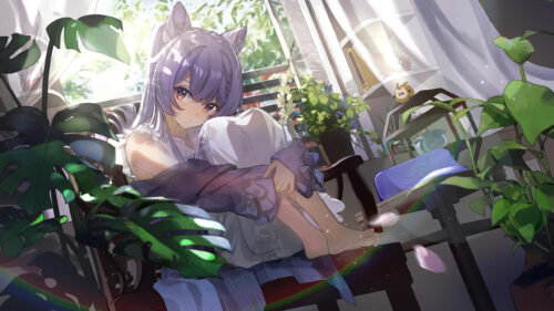 Keqing Genshin Impact Anime Girl Relaxing in Sunlight Desktop Wallpaper