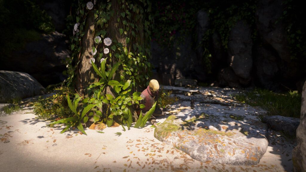 Lonely Skeleton Resting Under a Tropical Tree 4K Wallpaper