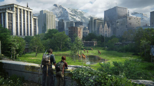 The Last of Us Joel and Ellie Watching Giraffes in Salt Lake City 4K Wallpaper