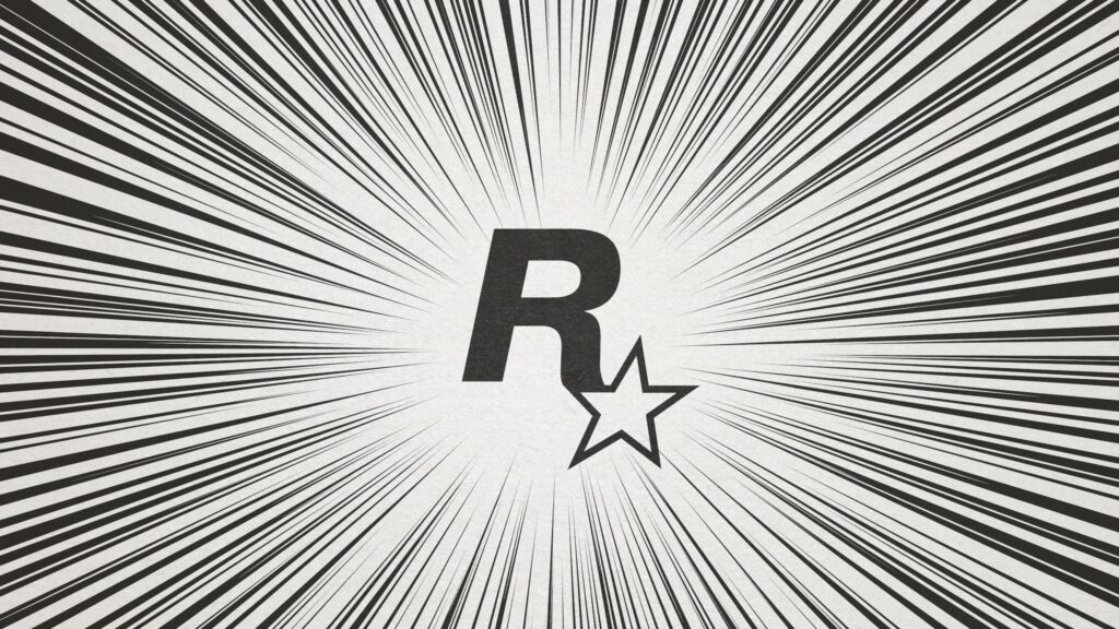 Minimalist Rockstar Games Logo with Comic Style Speed Lines 4K Desktop Wallpaper