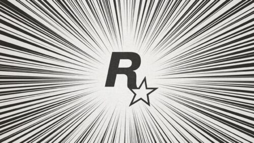 Minimalist Rockstar Games Logo with Comic Style Speed Lines 4K Desktop Wallpaper