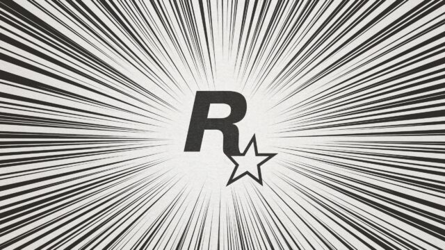 Minimalist Rockstar Games Logo with Comic Style Speed Lines 4K Desktop Wallpaper