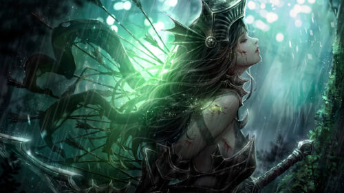 Stunning Fallen Warrior Maiden in Enchanted Forest Fantasy 4K Desktop Wallpaper