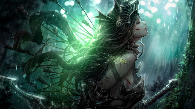 Stunning Fallen Warrior Maiden in Enchanted Forest Fantasy 4K Desktop Wallpaper