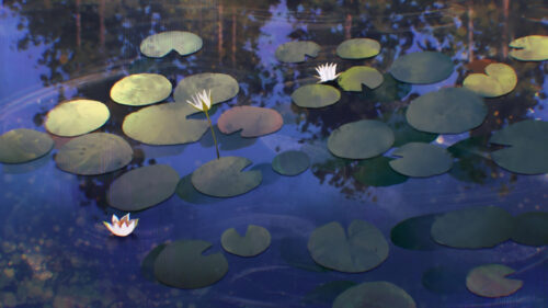 Serene Water Lily Pond Digital Art 4K Desktop Wallpaper