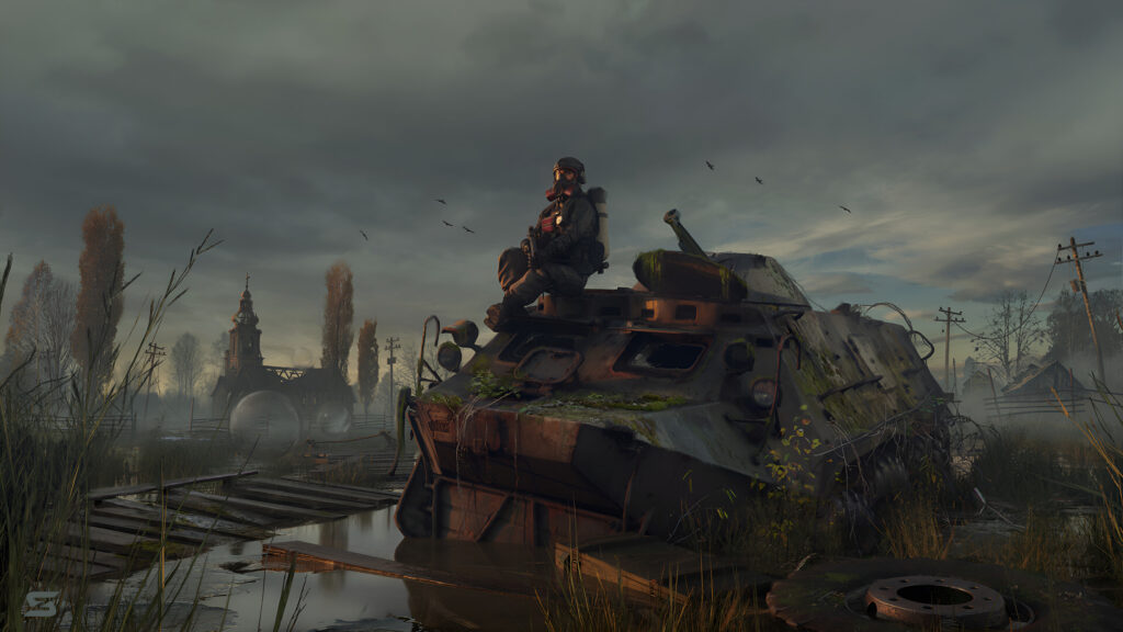 Post Apocalyptic Soldier on Abandoned Tank 4K Desktop Wallpaper