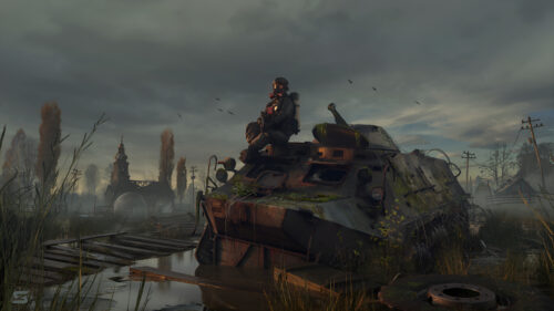 Post Apocalyptic Soldier on Abandoned Tank 4K Desktop Wallpaper