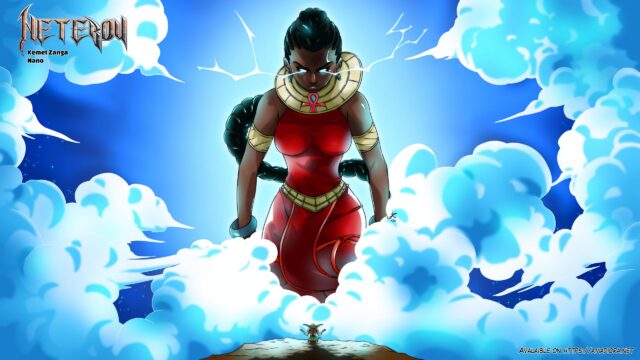 Anime Goddess Kemet Zanga Nano Fantasy Celestial Clouds 4K Wallpaper