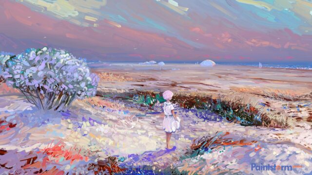 Impressionist Coastal Dreamscape with a Solitary Figure 4K PC Desktop Wallpaper