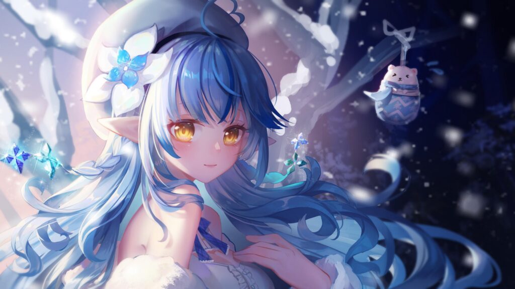 Beautiful Anime Elf Girl in Winter Snow Scene 4K Desktop Wallpaper