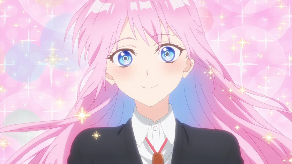 Beautiful Anime Girl with Pink Hair and Blue Eyes Desktop Wallpaper