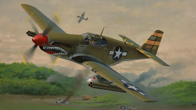 Curtiss P-40 Warhawk Shark Mouth Fighter Plane 4K Desktop Wallpaper