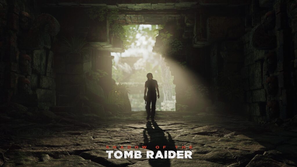 Lara Croft Emerging from Ancient Jungle Ruins Shadow of the Tomb Raider 4K Wallpaper