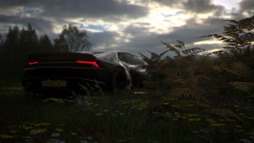 Black Lamborghini Huracan at Sunset in a Wild Meadow 4K Desktop Wallpaper