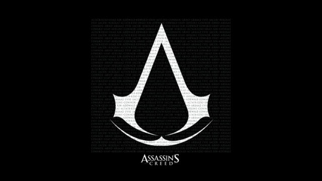 Assassin's Creed Minimalist Logo with Character Names 4K Desktop Wallpaper
