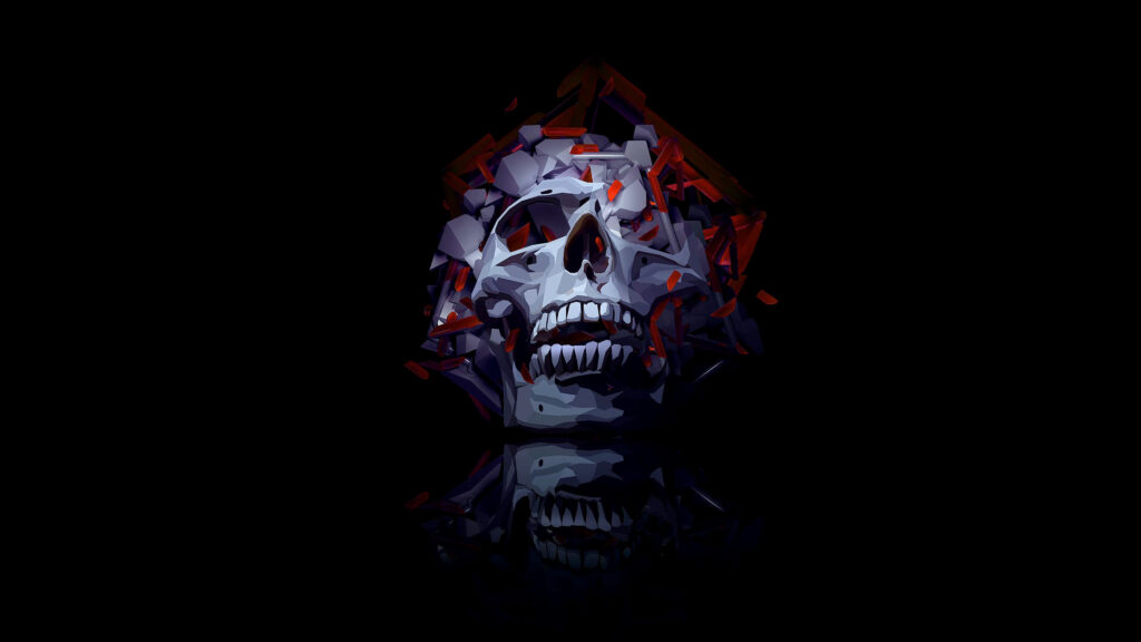 Low Poly Fractured Skull with Dark Red Highlights 4K PC Wallpaper