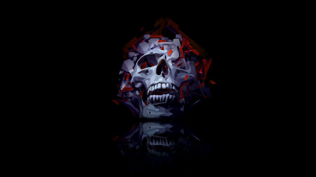 Low Poly Fractured Skull with Dark Red Highlights 4K PC Wallpaper