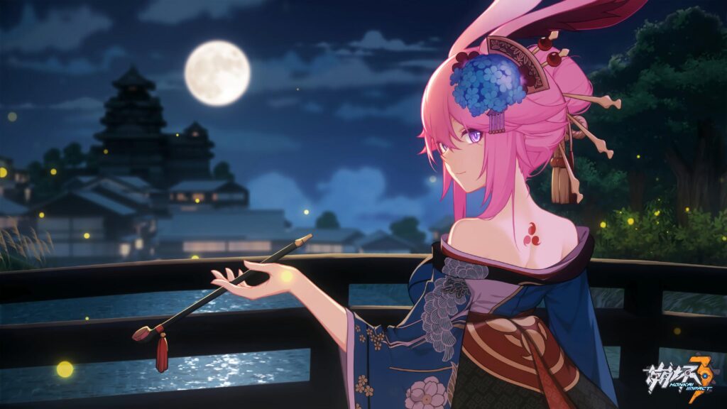 Yae Sakura Honkai Impact 3rd Night Bridge Anime Scene 4K Wallpaper