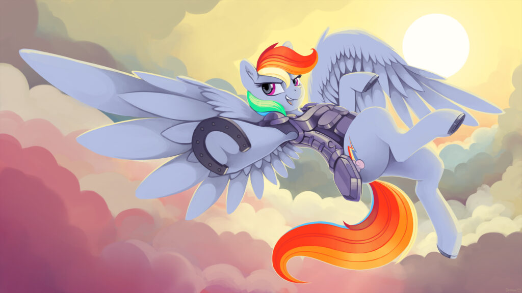 Rainbow Dash Flying in Combat Armor My Little Pony High Resolution Desktop Wallpaper