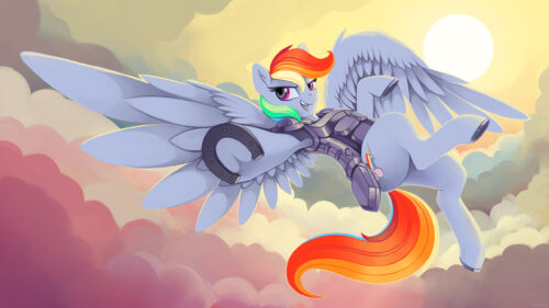 Rainbow Dash Flying in Combat Armor My Little Pony High Resolution Desktop Wallpaper