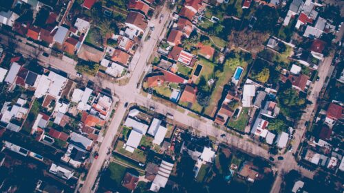 Stunning Aerial View of Suburban Neighborhood Streets 4K Wallpaper
