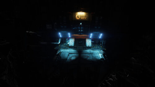 Grim Hex Asteroid Base Entrance Dark Sci-Fi 4K Desktop Wallpaper