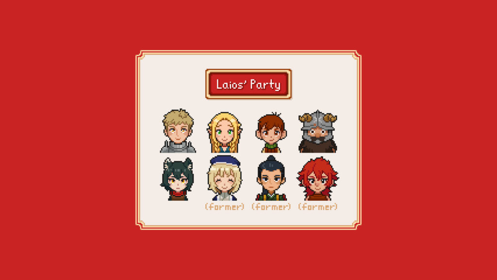 Dungeon Meshi Laios Party Pixel Art Aesthetic Desktop Wallpaper
