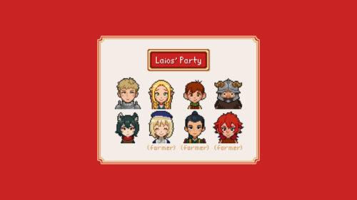 Dungeon Meshi Laios Party Pixel Art Aesthetic Desktop Wallpaper