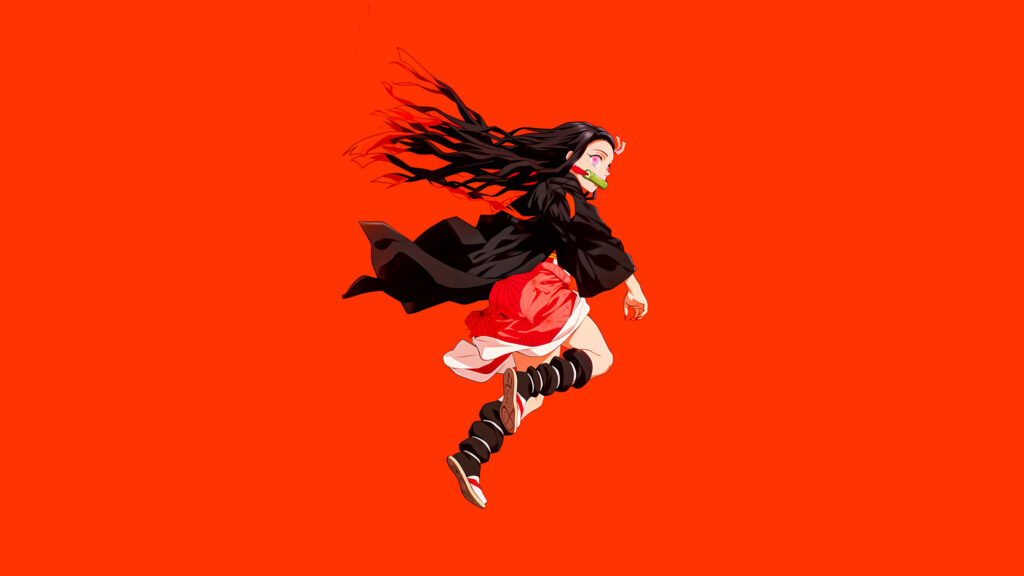 Nezuko Kamado Dynamic Action Pose Anime 4K Desktop Wallpaper