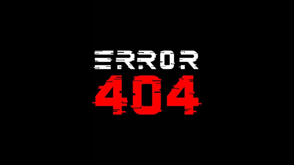 Minimalist Glitch Style Error 404 Red and White Text on Black Background 4K Desktop Wallpaper