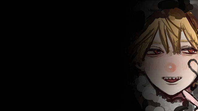 Anime Boy with Sharp Teeth Dark Minimalist Aesthetic PC Wallpaper